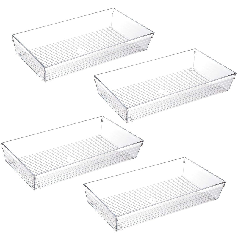4 Pack 12"X 6" Large Size Clear Plastic Desk Drawer Organizer Tray Bathroom Offi