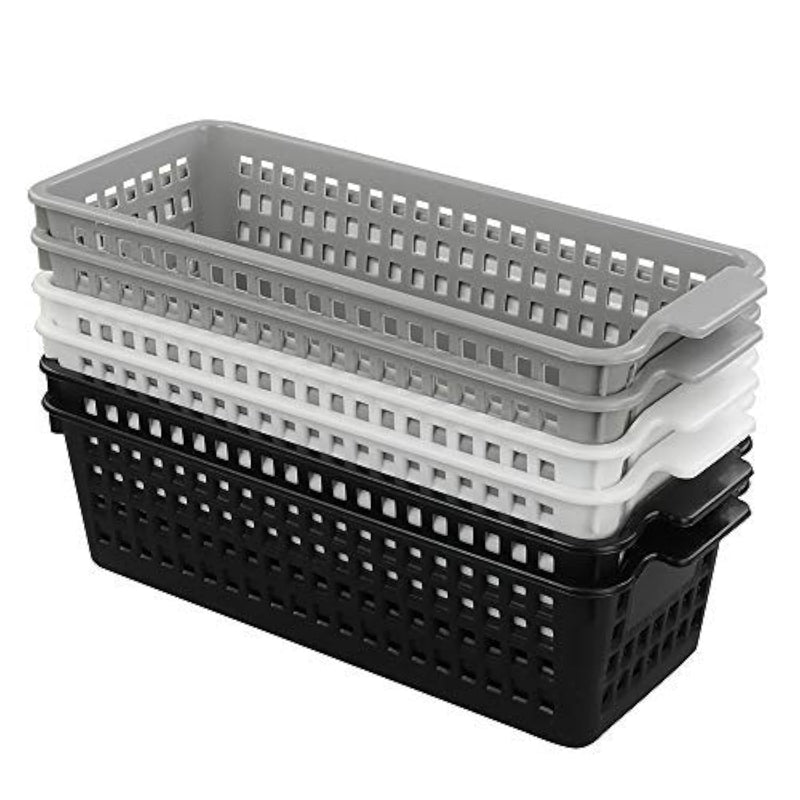 Plastic Storage Organizer Basket Trays, White, Grey, Black(6 Packs)
