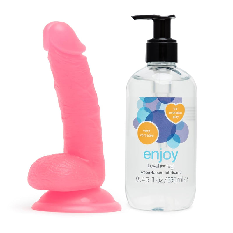 Glow In The Dark Realistic 6 Inch Dildo & Enjoy Water Based Lube 8.5 Fl Oz - Female Sex Toys Bundle
