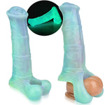 Horse Penis Sleeve For Men, 7.8Inch Thick Luminous Silicone Monster Penis Dildo Grith Extender With Penis Ring Ejaculation Delay For Couples