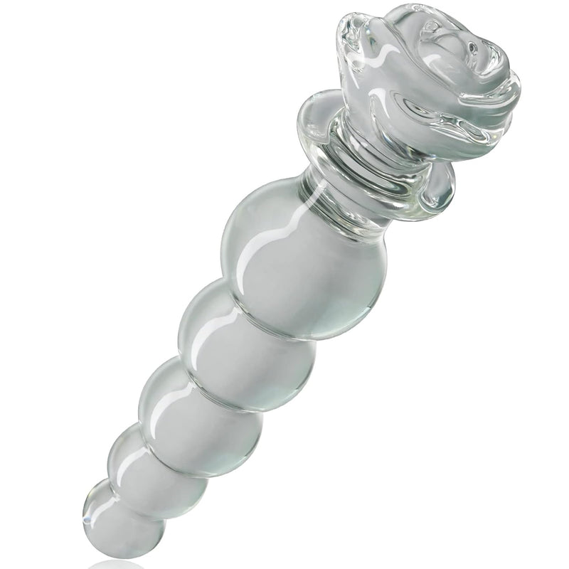 Glass Anal Beads Butt Plug With Rose Round Base 3/4/5 Beads Anal Trainer Sex Toy Crystal Anal Plug Anal Expander For Women Men Prostate Massager Anal Dilator Adult Toy Anal Dildo (5 Beads)