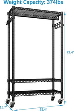 R1 Rolling Garment Rack Heavy Duty Clothes Rack for Hanging Clothes, Portable Closet Wardrobe with Wheels and Side Hooks, Adjustable Freestanding Metal Clothing Rack with Shelves, Black Visit the VIPEK Store