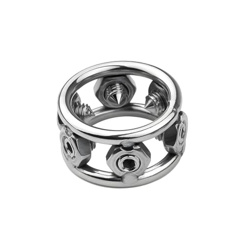 Stainless Steel Cock Ring Penis Ring with 6 Spikes Metal Glans Ring Screw Chastity Device Harder Stronger Erection Delay Enhancing Loop Ring SM Sex Toy for Men