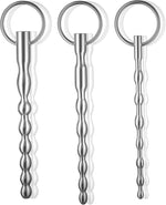 3-Piece Stainless Steel Urethral Sound Set with Bumpy Penis Plug and Ring