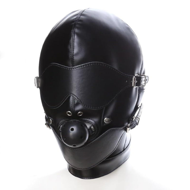 Full Face Mask Faux Leather Head Hood with Open Mouth Ball Gag, Erotic Fetish BDSM SM Blindfold for Adults Couples Sex Restraints Bondage Flirt Slave Role Play, Full Head Cover Headgear Sex Toy