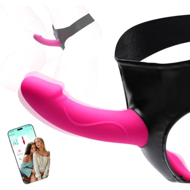 Strap On Dildo Harness Lesbian Adult Sex Toys & Games Vibrator, APP Adult Toys Dildos with 9 Vibrations G Spot Clit Stimulation Wearable Vibrators, Strapon Vibradores Couples Women Sex Toys Vibrating