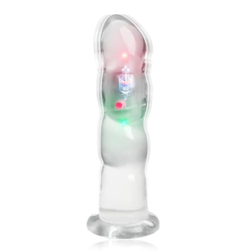 Vibrator Anal Beads Glowing Hands-Free Butt Plug Clear Vibrators for Prostate Massage and G-Spot Masturbation Adult Sex Toys for Men Women Couples (M)