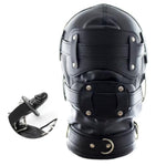 Full Head Cover Face Mask Faux Leather Head Hood with Dildo Mouth Gag, Erotic Fetish BDSM SM Blindfold for Adults Couples Sex Restraints Bondage Flirt Slave Role Play, Sex Toy Headgear