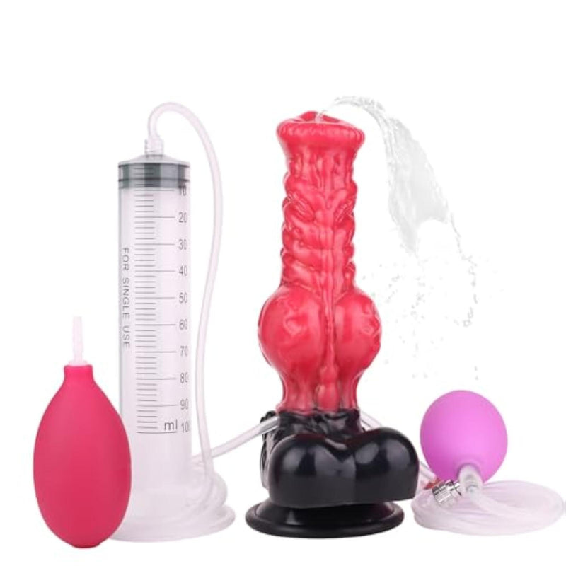 Squirting Dildo Inflatable Sex Toy, Fantasy Dog Wolf Dildo, Ejaculating Silicone Jetting Butt Plug Suction Cup Penis, Realistic Knot Monster Sex Toys for Men Women Beginners
