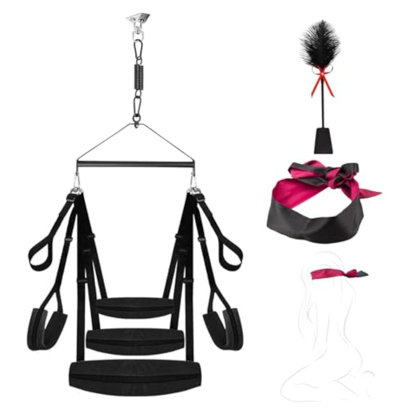 Sex Swing for Couples with Blindfold and Spanking Paddle – Adjustable Ceiling-Mounted Swing Set with Padded Straps for Intimate Play, Roleplay, and Full-Body Sensory Stimulation