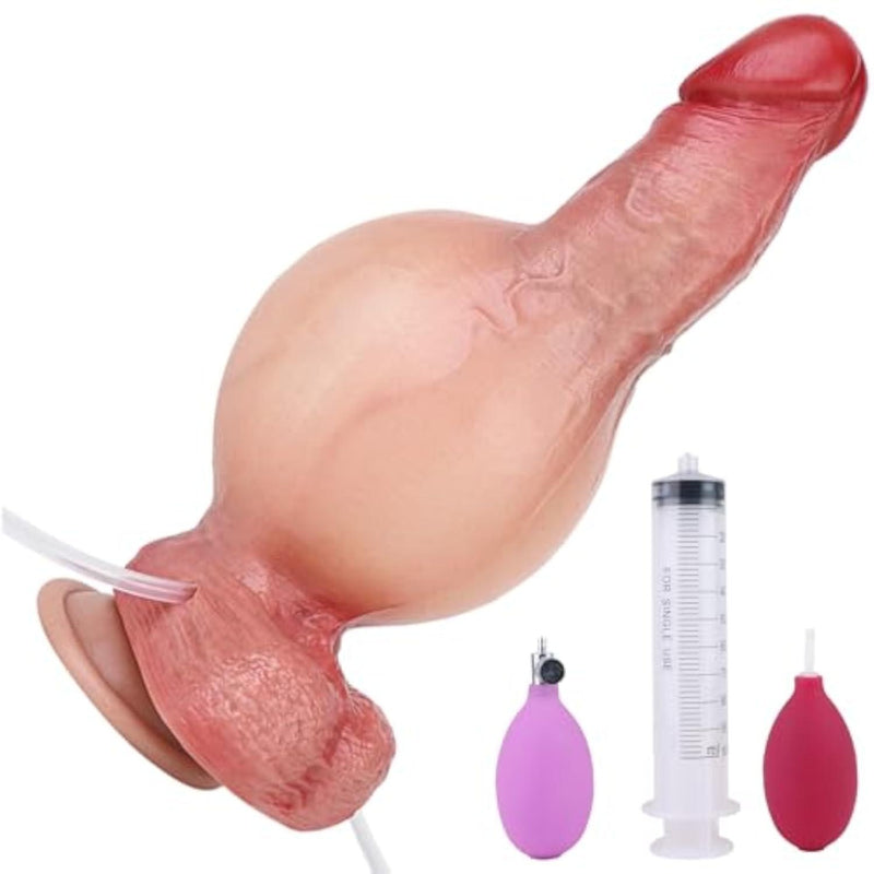 Realistic Dildo Inflatable Ejaculating Toy, Inflatable Penis Squirting Dildo with Suction Cup for Hands Free Pegging Play, Realistic Penis Sexual Pleasure Tools for Women Men