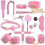 Sex Bondage Toys BDSM Restraints Kit 13pcs Adult Toys with Adjustable PU Leather Handcuffs & Ankle Cuffs Nipple Clamps Collar Paddle Ball Gag SM Games for Beginners and Couples (Pink)