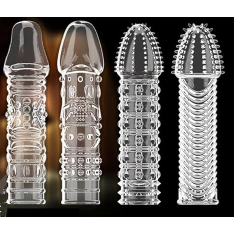 Threaded mace Condom Male Condom Adult Lock fine Ring Extended Sleeve Crystal Sleeve Color: Clear 4pcs