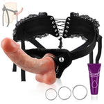 Strap-On Harness Kit with Dildo for Couples,Adjustable Lace Waist & Thigh Harness,8.4" Soft Silicone Dildo with 3 O-Rings,Soft Body-Safe Material,Secure Fit Wearable Set for Beginners