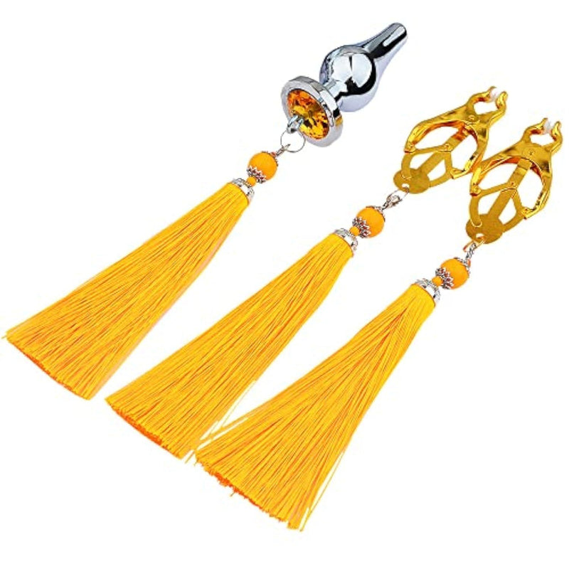 Anal Plug Butt Plug Tassels Trainer Set with a Pair of Nipple Clips Stimulator G-spot Adult Toys Anal Massager Sex Toy for Men Women Unisex