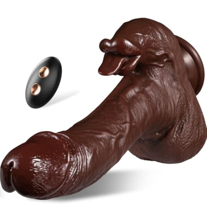 Thrusting Dildo Sex Toys, Vibrating Dildos Adult Sex Toy for Women G Spot with 5 Thrust Realistic Dildo & 9 Tongue Licking Vibrating Modes, Rabbit Vibrators for Female Couples Games (1, Black)