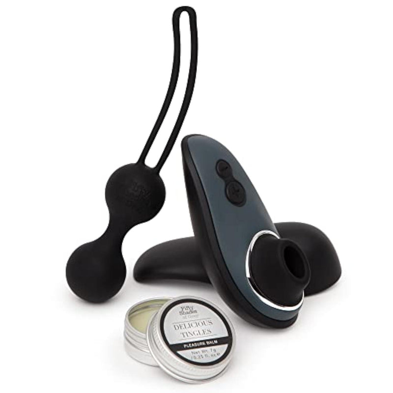 Fifty Shades of Grey Desire Blooms Couples Kit – Adult Sex Toy Kit with Clitoral Suction Vibrator, Kegel Balls & Pleasure Balm – Clit Stimulator with 6 Speeds - Rechargeable & Waterproof – 3pcs