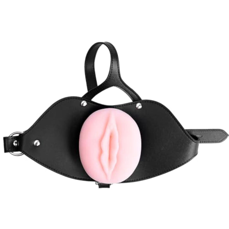 Silicone Fake Pussy Mouth Sex Gag with Adjustable Leather Strap BDSM Toys