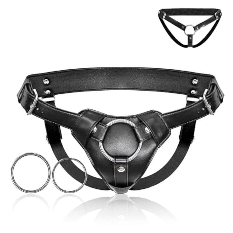 Strap On Harness Adult Sex Toys for Women Men Pegging Dildo, Strapon Dildo Harness Adjustable Waist Thigh Leather Belt with Metal O-Rings for Lesbian Gay Couples Intimate Vaginal Anal Play
