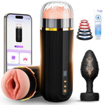 Male Masturbator Sex Toys for Men, Realistic Pocket Pussy Penis Pump with 10 Vibration & 10 Suction Modes, Adult Male Sex Toy Set Includes 1 Fleshlight & 1 Vibrating Anal Plug and 6 Cock Ring