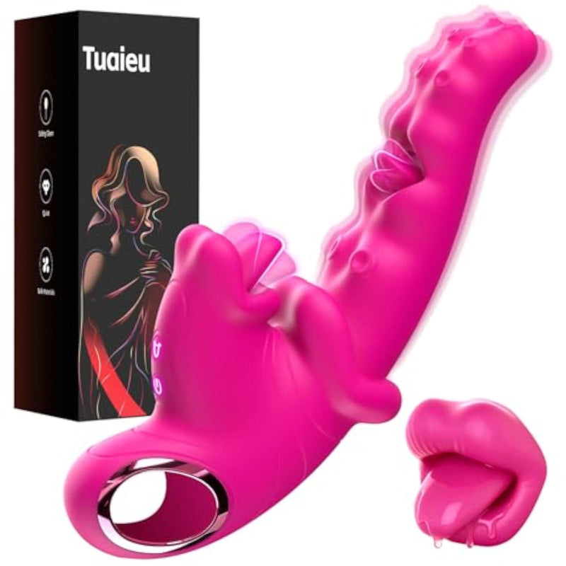 3 in 1 Vibrator Couples Sex Toys for Women, G Spot Dildo with 10 Tongue Licking & Vibrating Adult Toys, Realistic Tongue Vibrator for Women Pleasure Tools for Female