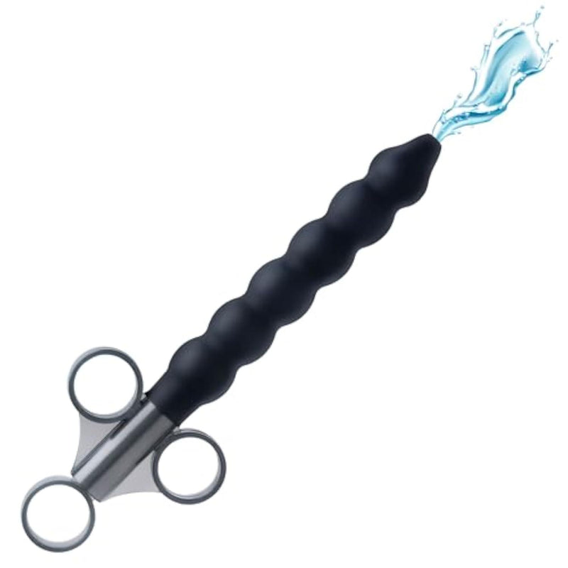 Silicone Beaded Lubricant Launcher, One Hand Use, Smooth Tube for Easy Inserting, Syringe, Toy Friendly, Cap Included to Prevent Leakage, 8.5 Inches, Unscented, Black, 1 Count