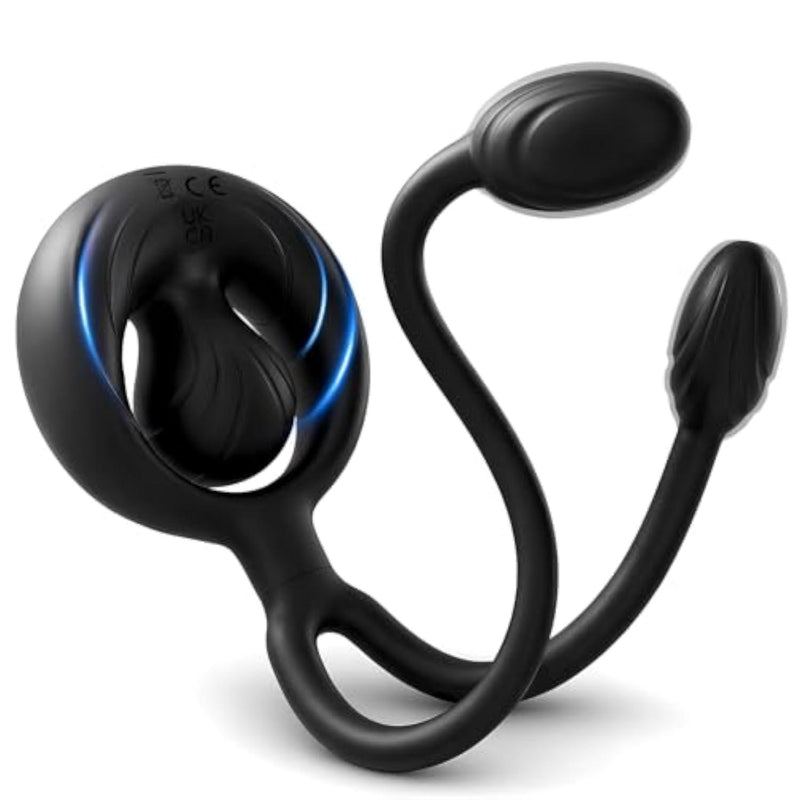 Vibrating Cock Ring Taint Stimulator with Dual Mini Bullet, Anal Butt Plug Prostate Massager Penis Ring Vibrator with 10 Vibration Male Adult Sex Toys for Men Women, Couple Sex Toy for Clitoris G Spot