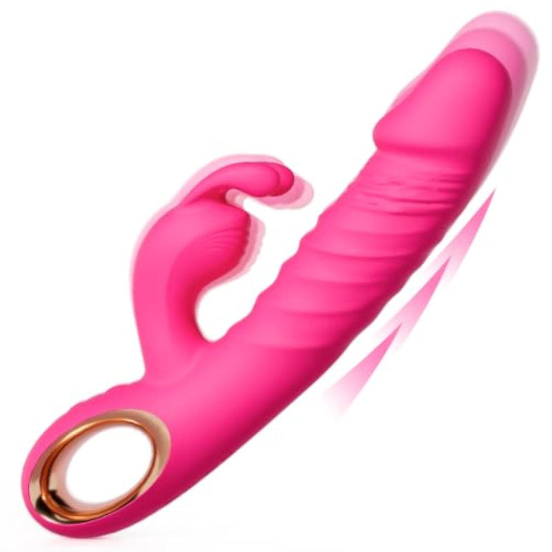 Thrusting Rabbit Vibrator Sex Toy for Women, Adult Toys Dildo G-Spot and Clitoris Stimulation, 10 Vibration and 3 Thrusting Modes, Sub-45dB Quiet, 0.32in Stroke, IPX6 Waterproof, Rechargeable