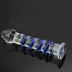 Glass Dildo Anal Plug Anal Sex Toys for Couples, Realistic Dildo Anal Buttplug with Blue Raised Spiral Texture, Crystal Anal Dildos Prostate Massager Male Masturbator Adult Sex Toys for Women Men