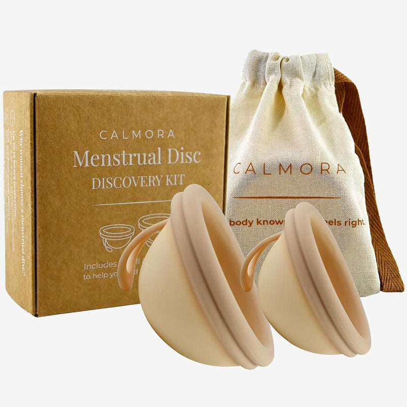 Menstrual Disc Set, 2 Sizes (S + L) - Reusable Medical-Grade Silicone Period Disc, Soft Removal Loop, 12-Hour Leak-Free Wear, Storage Pouch Included, Beginner Friendly