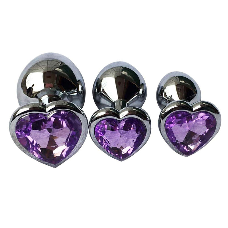 3Pcs Anal Plug Sex Toys, Metal Anal Butt Plugs Training Kit with Heart-Shaped Jewelry Base Adult Sex Toys & Games for Women Men Couples Beginners Large/Medium/Small,Light Purple