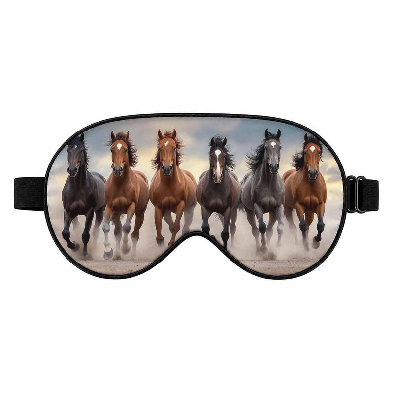 Silk Sleeping Eye Mask for Men Women Running Horses Brown Black Soft Adjustable Night Sleep Mask for Travel, Home, Office