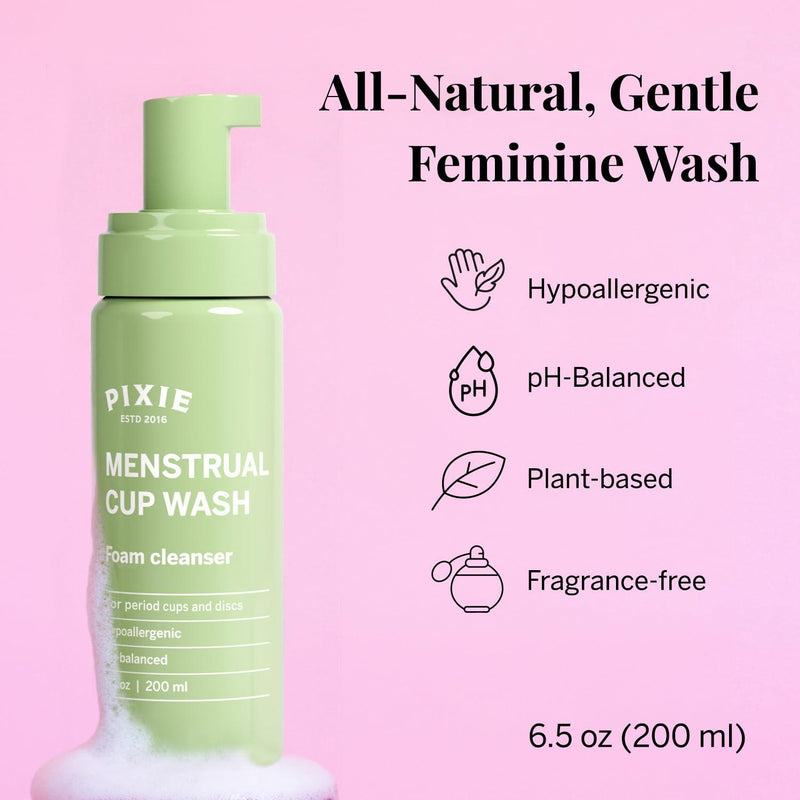 Pixie Menstrual Cup Wash 2-Pack - Foaming Cleaner - pH Balanced & Plant Based - for Menstrual Cups and Discs, 200mL Each