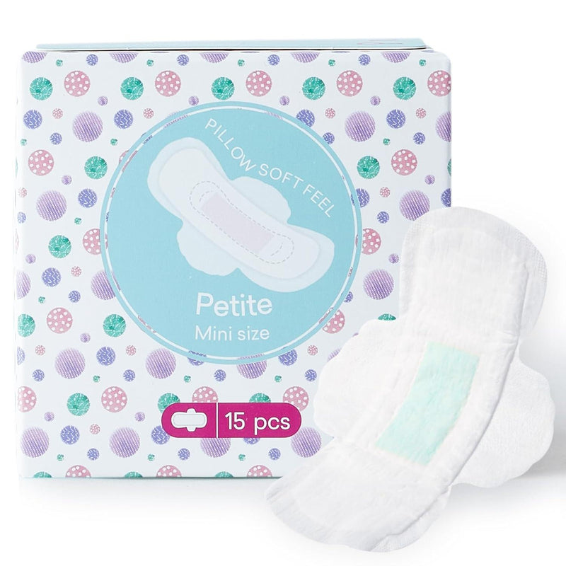 Teens Period Pads with Wings for Tweens, Organic Cotton Sanitary Pads for Teen Girls 9-14, Mini Petite, 15 CT