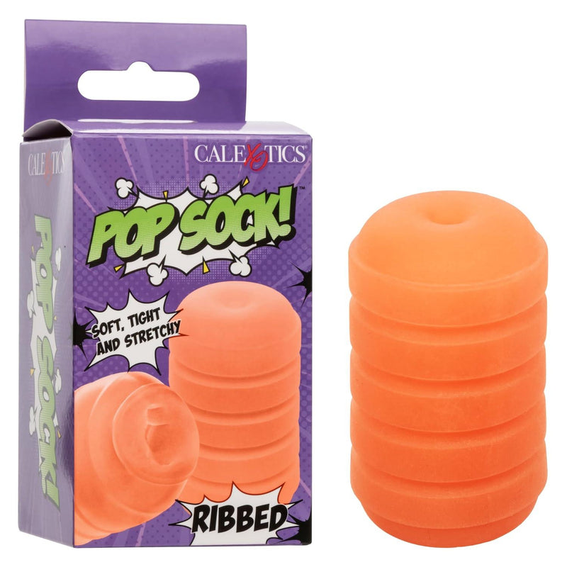 Pop Sock! Ribbed Male Masturbator for Men with Reversible Textured Stroker and Easy Cleaning Open End Orange - SE-0936-25-3