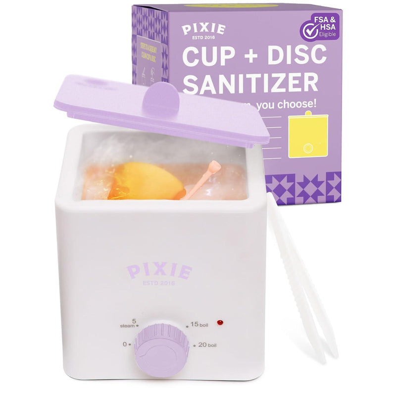 Pixie Menstrual Cup & Disc Boiler Sterilizer - Easily Clean Your Period Cup in Boiling Water! Kills 99.9% of Germs with Cleaner Solution for Feminine Care - FSA Eligible and HSA Eligible