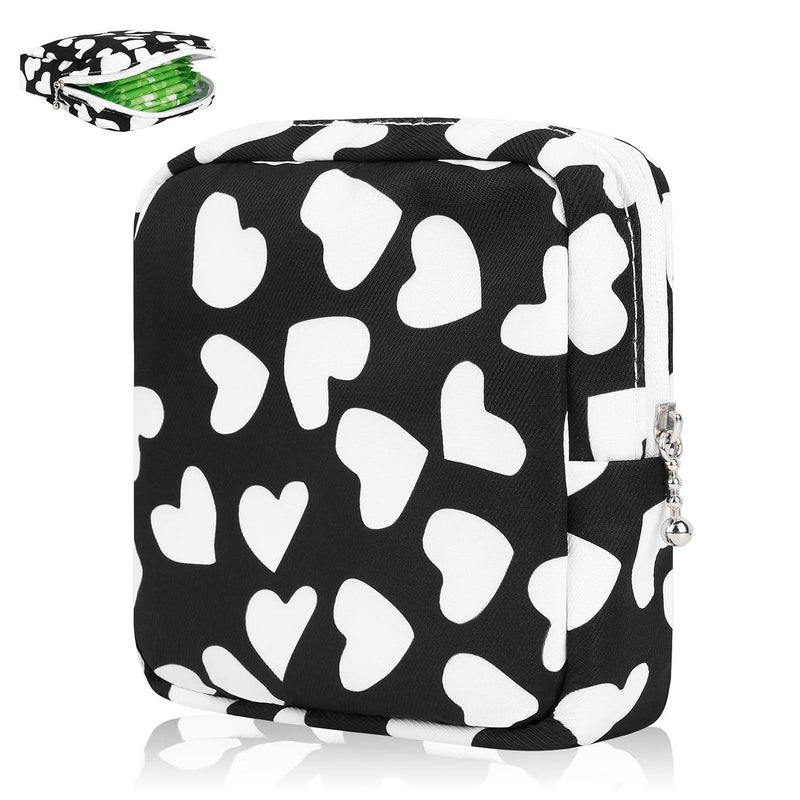Portable Period Bag for Teen Pads, Napkins, Small Tampons - Sanitary Storage Bag, First Period Gifts for Teen Girls (Hearts)