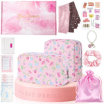 22 PCS First Period Starter Kit Gift for Teen Girls Period Bags for Teen Tweens Girls with Sanitary Pad Storage Bag, Wipes, Menstrual Tracker, Disposal Pouches and More (Pink Floral)