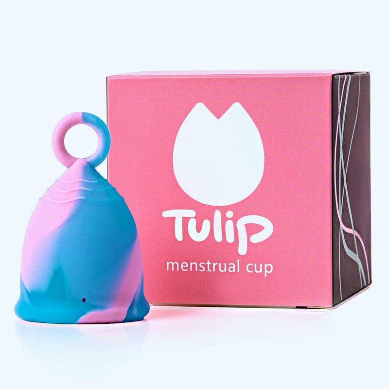 Menstrual Cup with Ring Easy Removal - Sustainable Tampon and Pad Alternative - Reusable - Soft Flexible No Leak 12 Hr Protection (Small Blue)