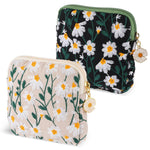 Daisies Sanitary Napkin Storage Bag, 2 Pcs Embroidery Menstrual Cup Pouch Cotton Soft Period Holder Bag Portable Tampon Holder Pad Pouch Period Kit Bag for Women Teen Girls