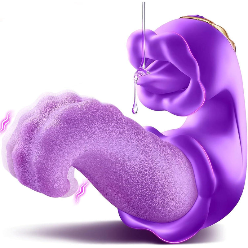 Rose Sex Toys Vibrator for Women, 10 Licking Realistic Tongue, Mauve