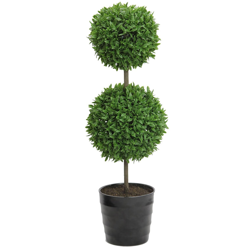 18 Inch Artificial Boxwood Topiary Plants - 2 Ball-Shape Faux Topiaries With P