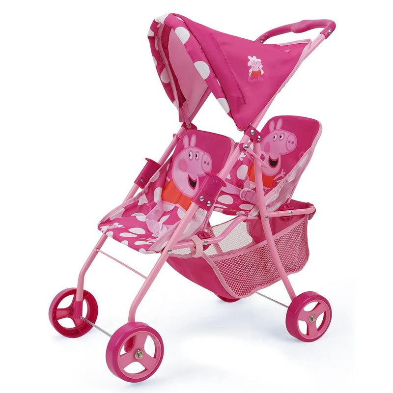 Peppa Pig: Doll Twin Stroller - Pink & White Dots - Fits Dolls Up To 24", R