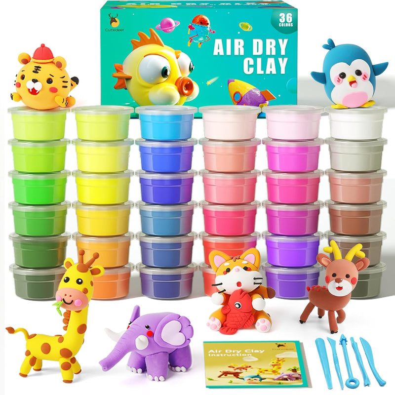 36 Color Air Dry Clay Kit for Kids with 5 Sculpting Tools, Soft Modeling Clay