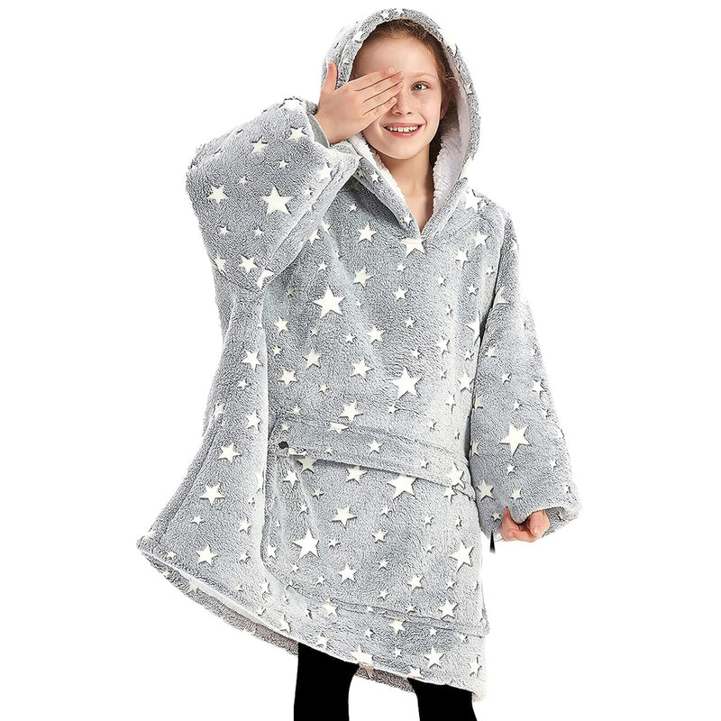 Wearable Blanket Hoodie For Kids Sherpa Patterns Oversized Sweatshirt Blanket