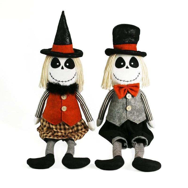2 Pack 29.5 Inch Halloween Skeleton Plush Doll Handmade Mr And Mrs Stuffed Ske