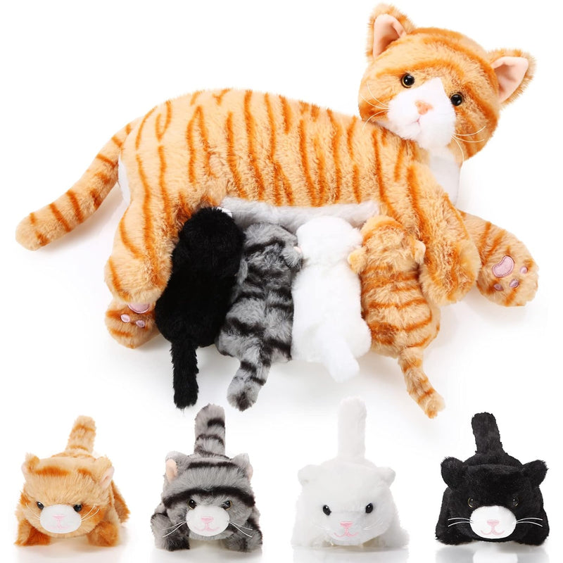 Nurturing Cat Stuffed Animal with Plush Kittens, Cat Baby Stuffed Animals f
