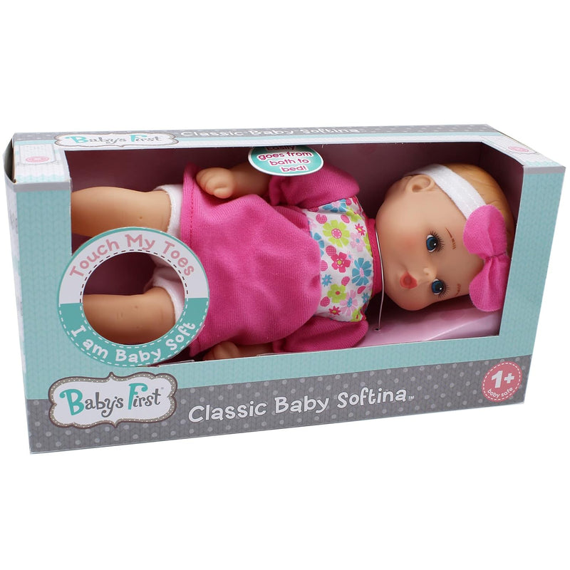 Doll 11' Classic Softina With Pink & Foral Jumper & Headband, Surface Washa