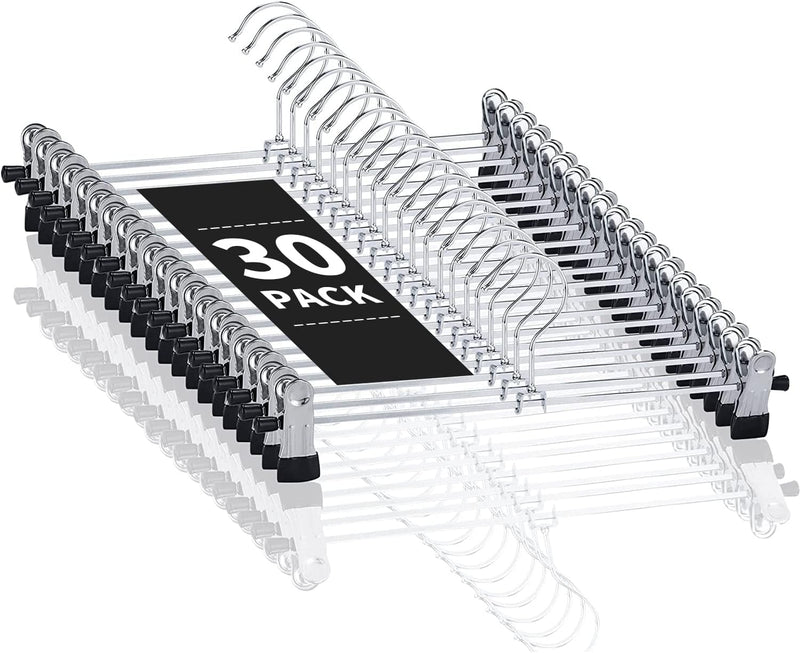 30 Pack Pants Hangers with Clips Skirt Hangers for Women Shorts hangers Heavy Duty Metal Clothes Hanger for Closet Space Saving Non Slip Trousers Hanger Jeans Hanger for Men,Black,12 Inch