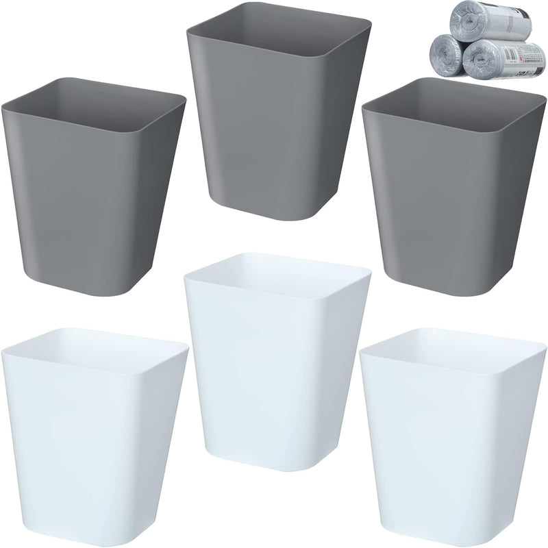 6 Pack Plastic Trash Can With 3 Rolls Of Trash Bags Wastebasket Trash Can Garbag